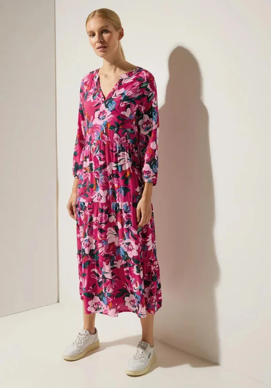 Street One Print Smock Midi Dress, Berry Rose Chic Lace Detail Midi Dress