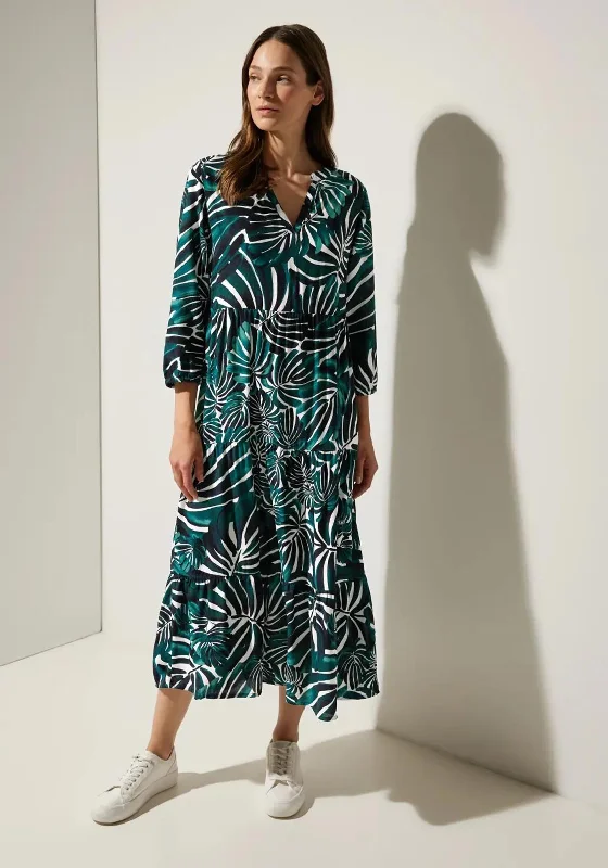 Street One Print Smock Midi Dress, Lagoon Green Comfortable Denim Midi Dress