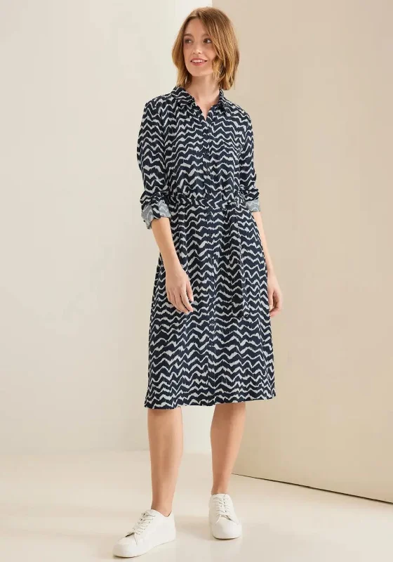 Street One Button Placket Shirt Midi Dress, Deep Blue Comfortable Sleeveless Midi Dress