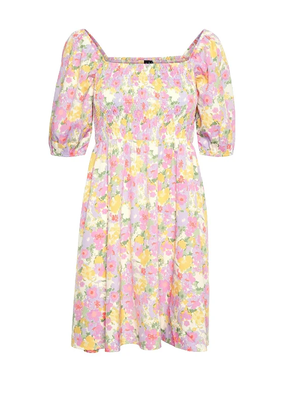 Vero Moda Emma Floral Smock Mini Dress, Pastel Multi Classic Casual Mini Dress