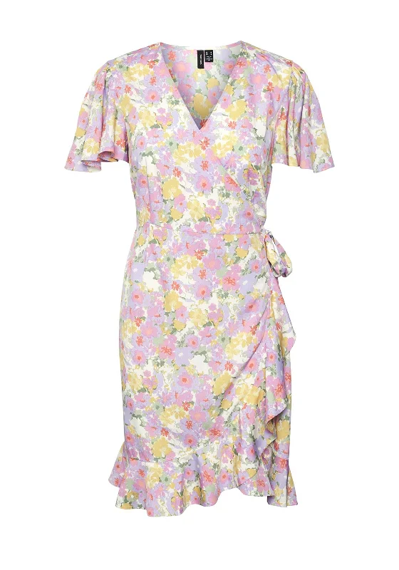 Vero Moda Emma Floral Wrap Mini Dress, Pastel Multi Stylish Button-Down Mini Dress