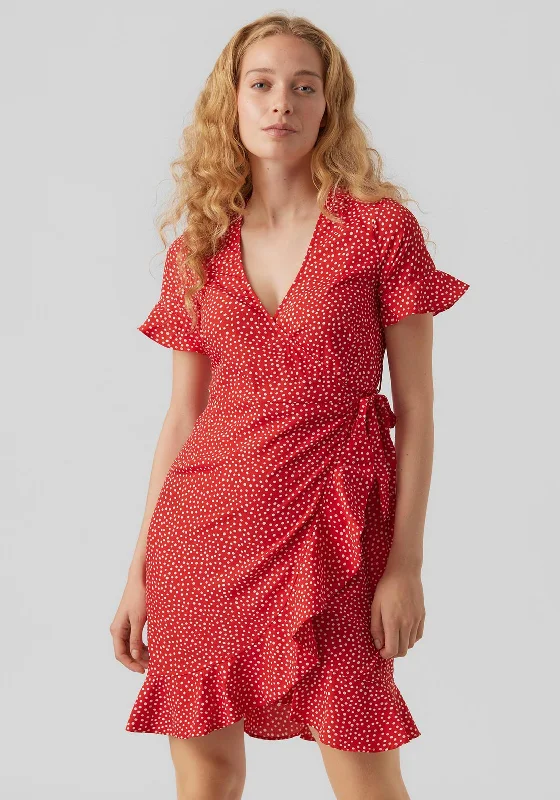 Vero Moda Polka Dot Wrap Mini Dress, Goji Berry Classic Solid Mini Dress