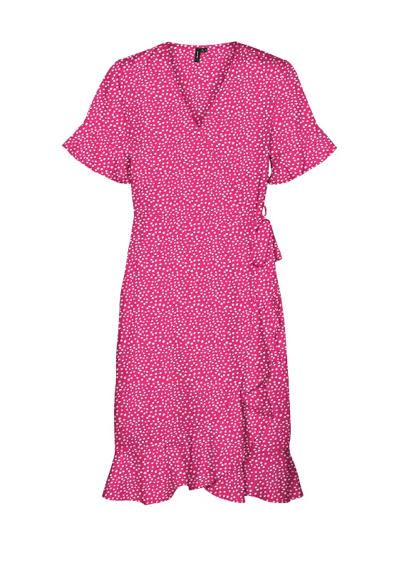 Vero Moda Polka Dot Wrap Mini Dress, Pink Yarrow Cozy Ruched Mini Dress