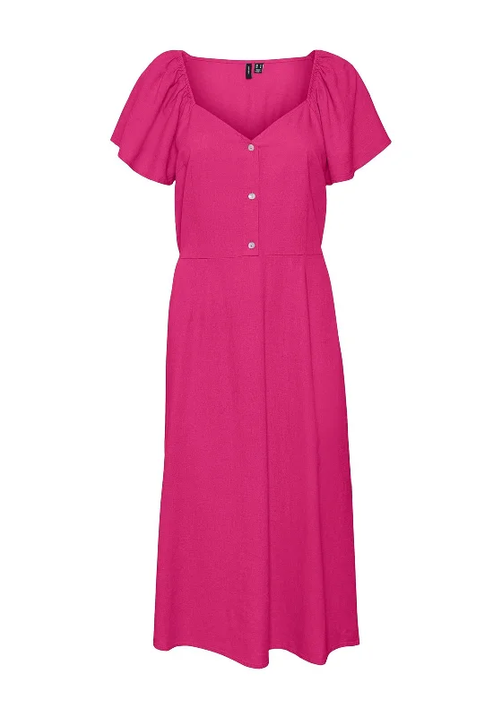 Vero Moda My Mila Midi Dress, Pink Yarrow Elegant Faux Wrap Midi Dress