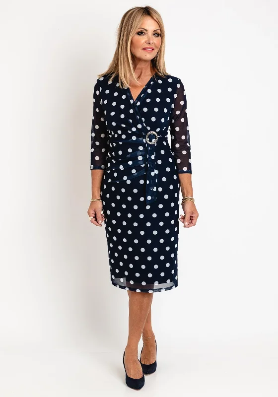 Via Veneto Polka Dot Mesh Midi Dress, Navy Fashionable A-Line Midi Dress