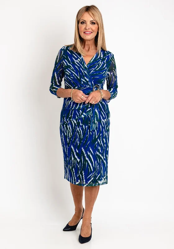 Via Veneto Print Mesh Midi Dress, Royal Blue Multi Stylish Cold Shoulder Midi Dress