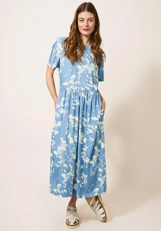 White Stuff Elisa Abstract Print Midi Dress, Blue Cozy Wide Strap Midi Dress