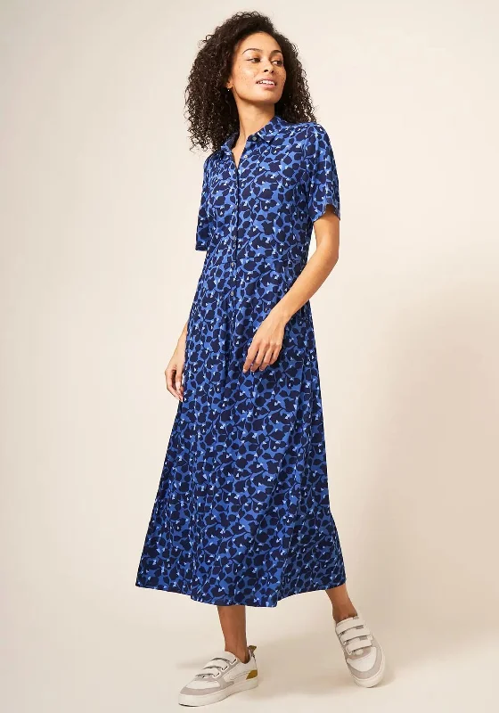 White Stuff Rua Print Jersey Midi Dress, Blue & Navy Elegant Maxi-Midi Hybrid Dress