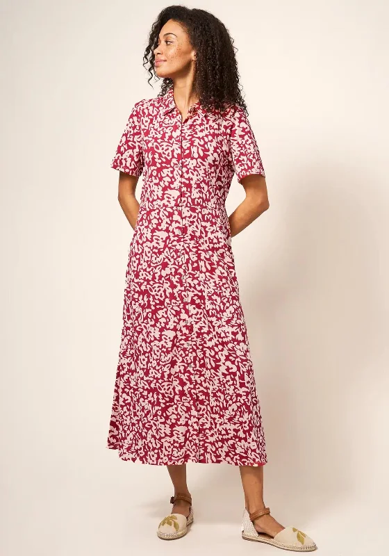 White Stuff Rua Print Jersey Midi Dress, Red Multi Trendy Knit Midi Dress