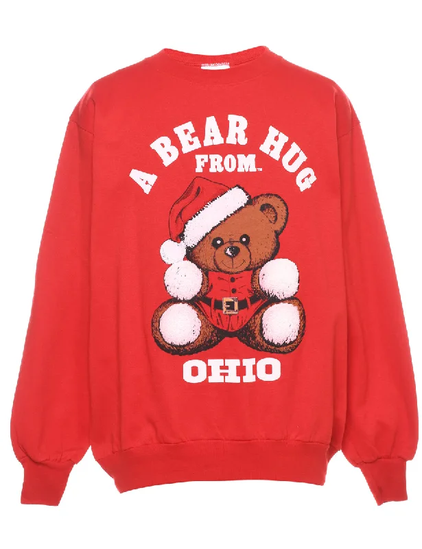 A Bear Hug From Ohio Christmas Sweatshirt - L Hoodie with Button Placket Classic Preppy