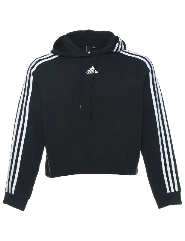 Adidas Black & White Cropped Hooded Sweatshirt - L Hoodie with Half-Zip Sporty Casual