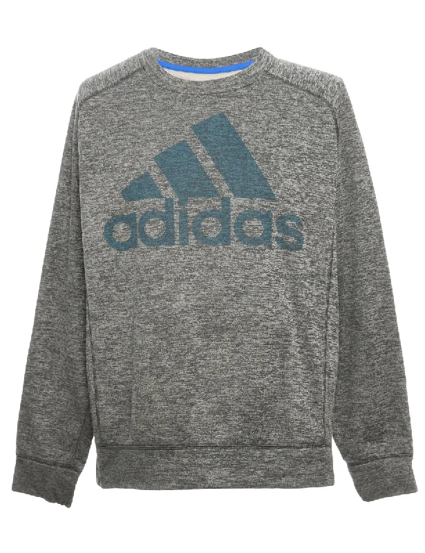 Adidas Dark Grey Printed Sweatshirt - M Hoodie with Zipper Placket Modern Functional