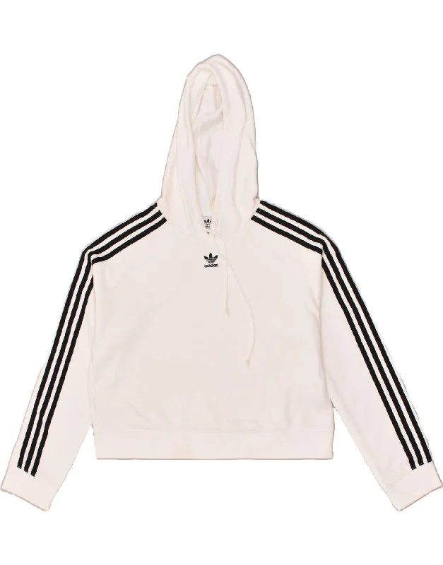 ADIDAS Womens Crop Hoodie Jumper UK 10 Small White Cotton Hoodie with Double Zipper Versatile Adjustable