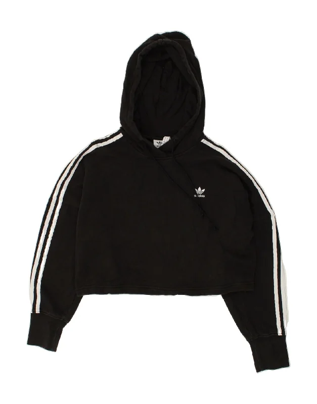 ADIDAS Womens Crop Oversized Hoodie Jumper UK 6 XS  Black Hoodie with Ribbed Neckline Snug Warm