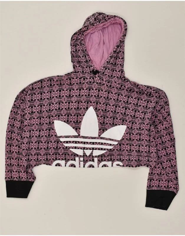 ADIDAS Womens Graphic Hoodie Jumper UK 10 Small Purple Geometric Cotton Hoodie Jacket Zipper Layering ADIDAS Womens Graphic Hoodie Jumper UK 10 Small Purple Geometric Cotton Hoodie Jacket Zipper Layering