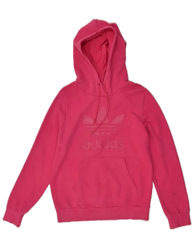 ADIDAS Womens Graphic Hoodie Jumper UK 12 Medium  Pink Cotton Hoodie with Hem Drawcord Adjustable Customizable