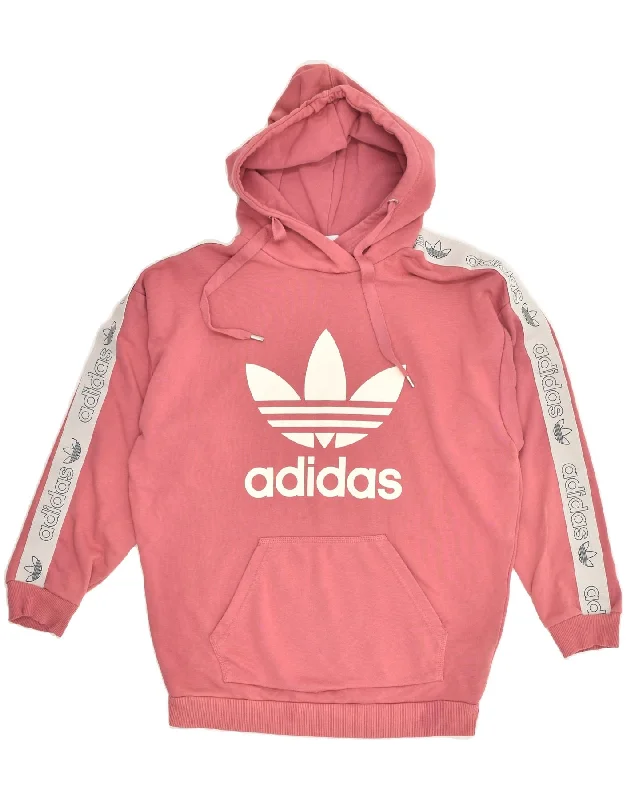 ADIDAS Womens Graphic Hoodie Jumper UK 12 Medium Pink Cotton Hoodie with Rhinestones Sparkly Elegant