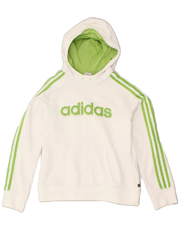 ADIDAS Womens Graphic Hoodie Jumper UK 14 Large  White Cotton Hoodie with Slim Fit Tailored Modern