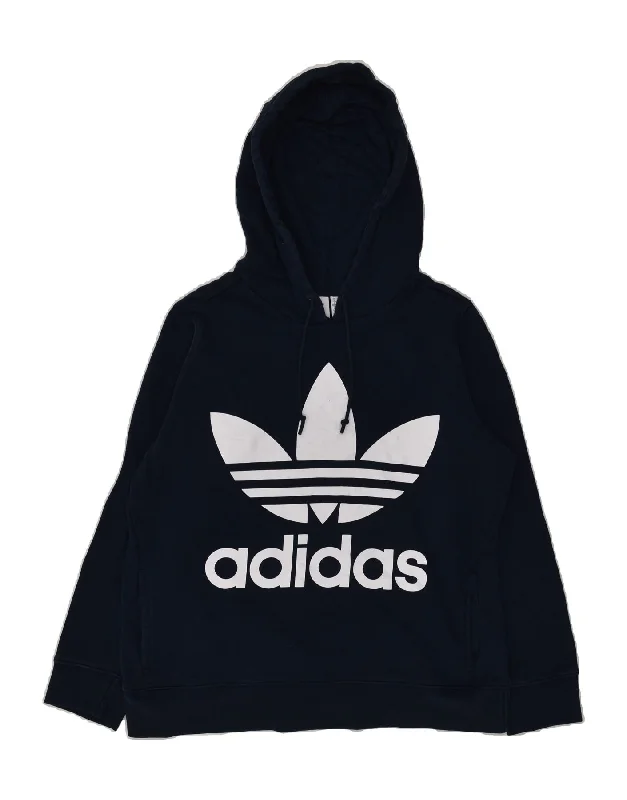 ADIDAS Womens Graphic Hoodie Jumper UK 18 XL Navy Blue Cotton Hoodie with Patch Decorative Personalized ADIDAS Womens Graphic Hoodie Jumper UK 18 XL Navy Blue Cotton Hoodie with Patch Decorative Personalized