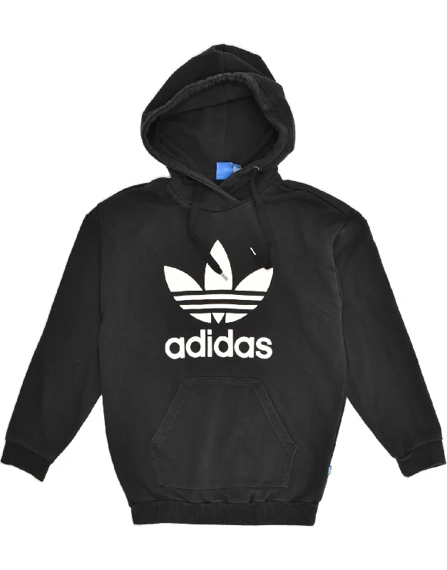 ADIDAS Womens Graphic Hoodie Jumper UK 8 Small  Black Cotton Hoodie with High-Low Hem Asymmetrical Trendy