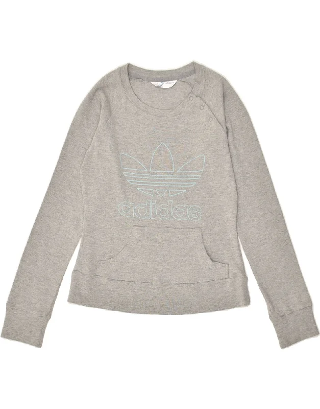 ADIDAS Womens Graphic Sweatshirt Jumper IT 44 Medium Grey Cotton Hoodie with High Neck Warm Protective