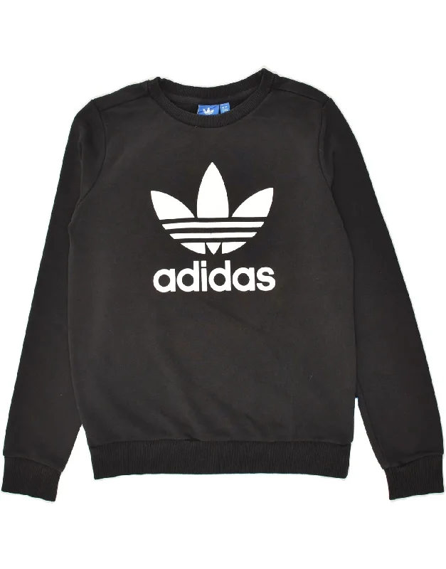 ADIDAS Womens Graphic Sweatshirt Jumper UK 8 Small  Black Cotton Hoodie with Contrast Stitching Detailed Premium