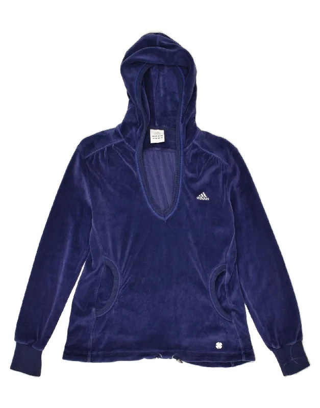 ADIDAS Womens Hoodie Jumper EU 38 Medium Blue Cotton Hoodie with Full-Zip Functional Layering