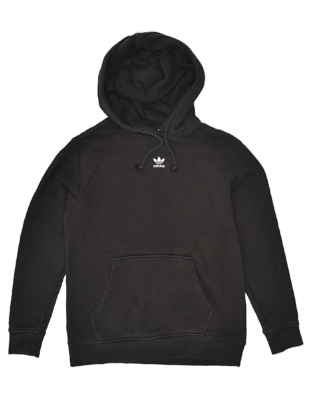 ADIDAS Womens Hoodie Jumper UK 10 Small Black Cotton Hoodie with Toggle Buttons Decorative Unique