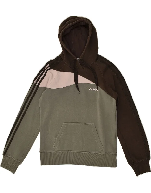 ADIDAS Womens Hoodie Jumper UK 12 Medium  Brown Colourblock Cotton Hoodie with Reflective Safety Nightwear