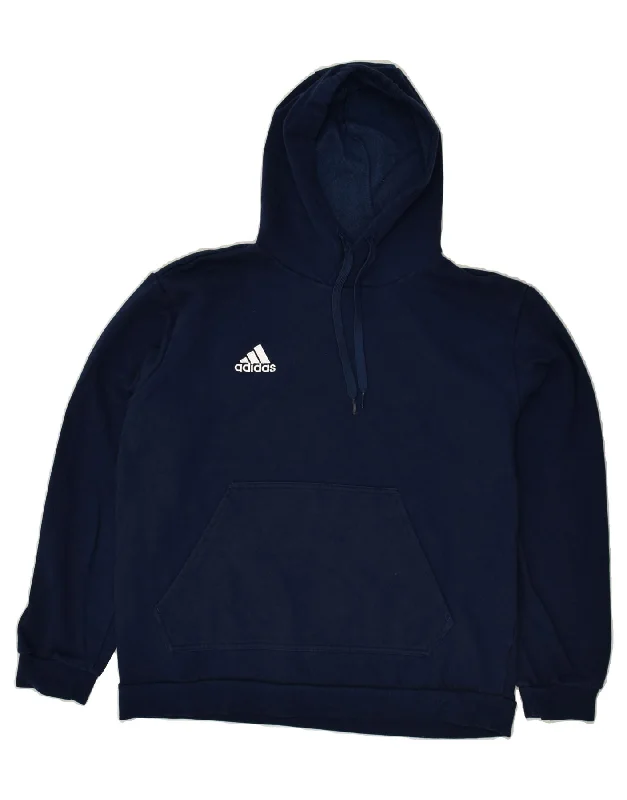 ADIDAS Womens Hoodie Jumper UK 16 Large Navy Blue Cotton Hoodie with V-Neck Classic Versatile