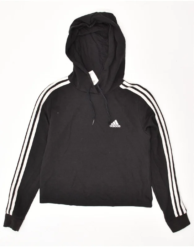 ADIDAS Womens Hoodie Jumper UK 4-6 XS Black Cotton Zip Hoodie Drawstring Kangaroo Pocket