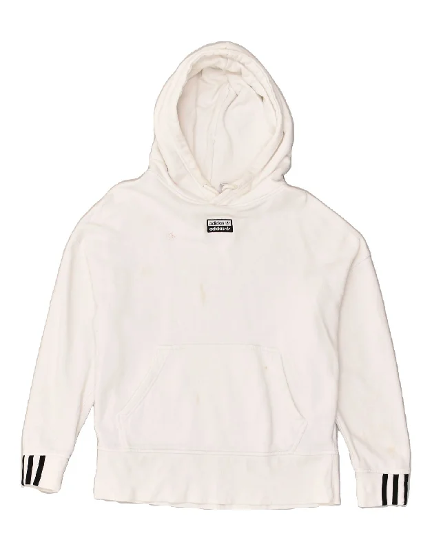 ADIDAS Womens Hoodie Jumper UK 6 XS  White Cotton Hoodie with Camouflage Military Edgy