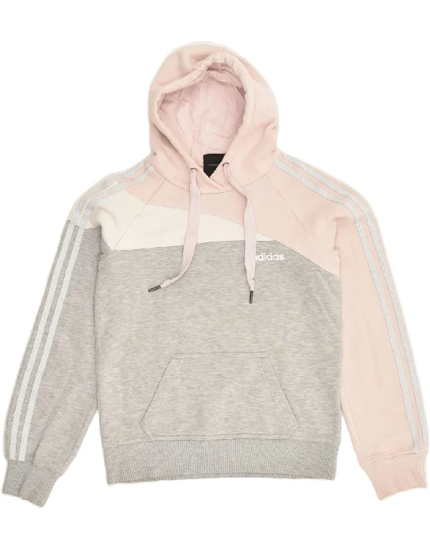 ADIDAS Womens Hoodie Jumper UK 8 Small  Grey Colourblock Cotton Hoodie with Magnetic Closure Innovative Modern