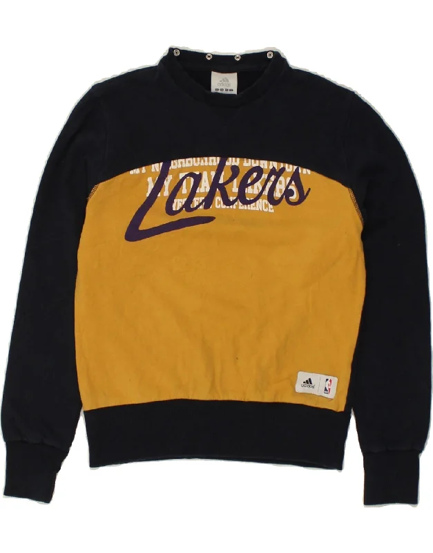 ADIDAS Womens Lakers Graphic Sweatshirt Jumper UK 6 XS Navy Blue Hoodie with Bell Sleeves Flared Feminine