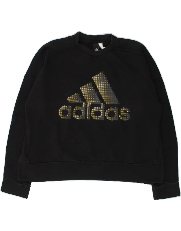 ADIDAS Womens Oversized Graphic Sweatshirt Jumper UK 12-14 Medium Black Hoodie with Typography Text Message