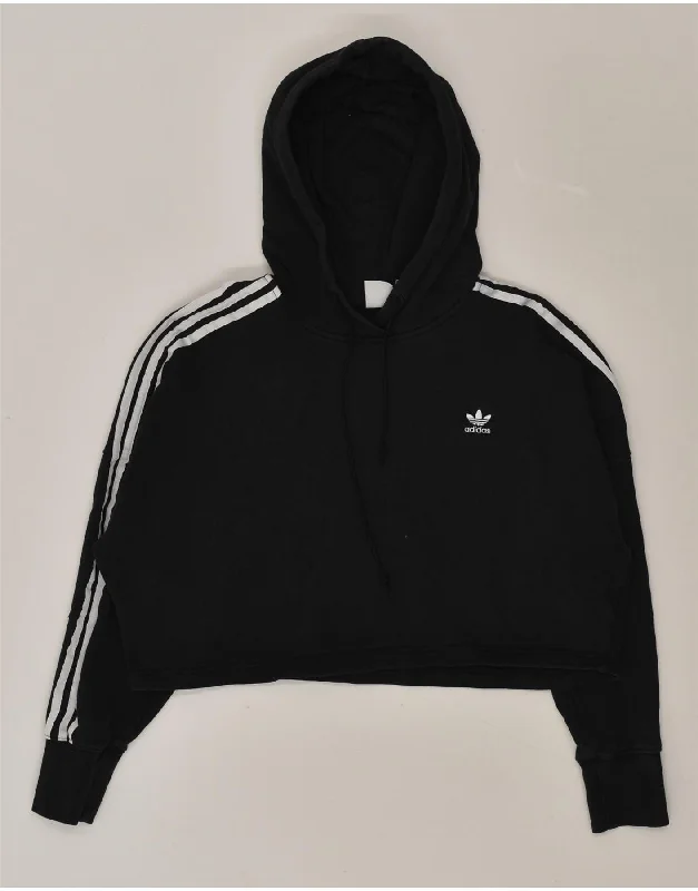 ADIDAS Womens Oversized Hoodie Jumper UK 12 Medium Black Cotton Hoodie with Stripes Bold Sporty ADIDAS Womens Oversized Hoodie Jumper UK 12 Medium Black Cotton Hoodie with Stripes Bold Sporty