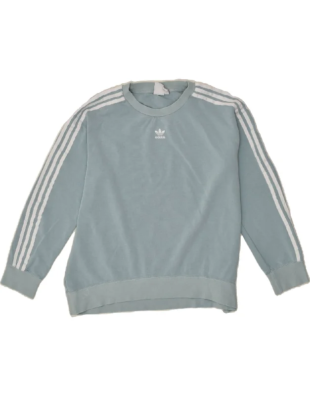 ADIDAS Womens Oversized Sweatshirt Jumper UK 10 Small Blue Cotton Hoodie with Mock Neck Collared Structured