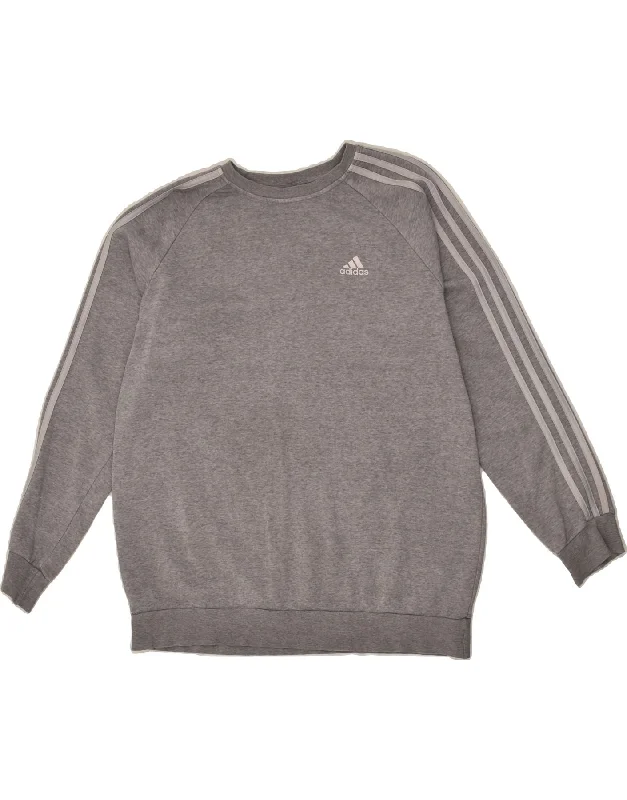 ADIDAS Womens Oversized Sweatshirt Jumper UK 12-14 Medium Grey Cotton Hoodie with Rolled Sleeves Casual Relaxed