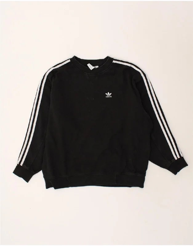 ADIDAS Womens Oversized Sweatshirt Jumper UK 4 XS  Black Hoodie with Stripes Bold Sporty