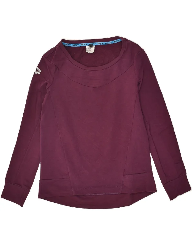 ARENA Womens Sweatshirt Jumper UK 6 XS Burgundy Cotton Hoodie with Frayed Bohemian Relaxed