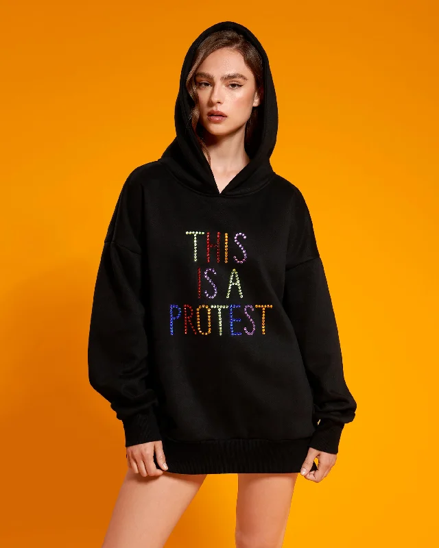 BB x Ashish This Is A Protest Hoodie Hoodie with Hem Detail Decorative Unique