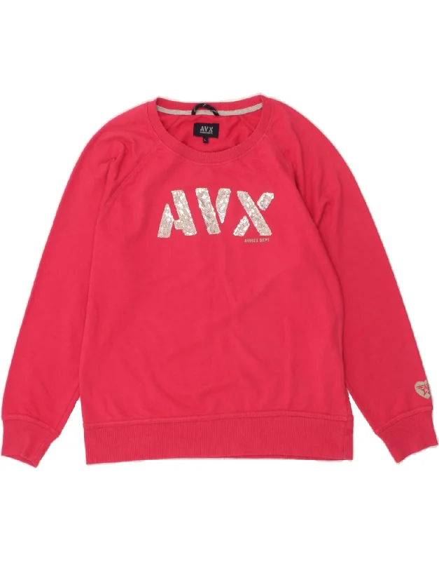 AVIREX Womens Graphic Sweatshirt Jumper UK 16 Large Pink Cotton Hoodie with Tie-Dye Psychedelic Retro