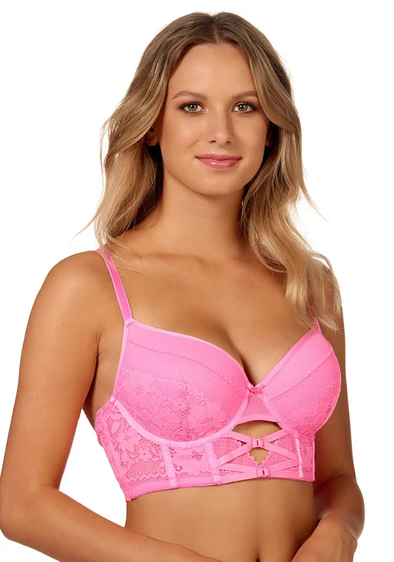 After Eden Stevie Bustier Bra, Fluorescent Pink Wireless Lace Bra