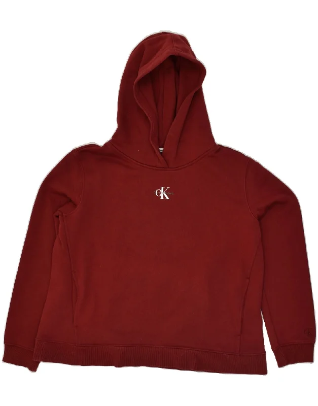 CALVIN KLEIN Womens Graphic Hoodie Jumper UK 14 Medium Burgundy Cotton Hoodie with Zipper Versatile Modern CALVIN KLEIN Womens Graphic Hoodie Jumper UK 14 Medium Burgundy Cotton Hoodie with Zipper Versatile Modern