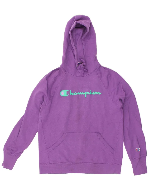 CHAMPION Womens Graphic Hoodie Jumper UK 10 Small Purple Cotton Hoodie with Logo Branding Identity CHAMPION Womens Graphic Hoodie Jumper UK 10 Small Purple Cotton Hoodie with Logo Branding Identity