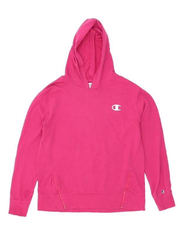 CHAMPION Womens Graphic Hoodie Jumper UK 14 Medium Pink Cotton Hoodie with Double Zipper Versatile Adjustable