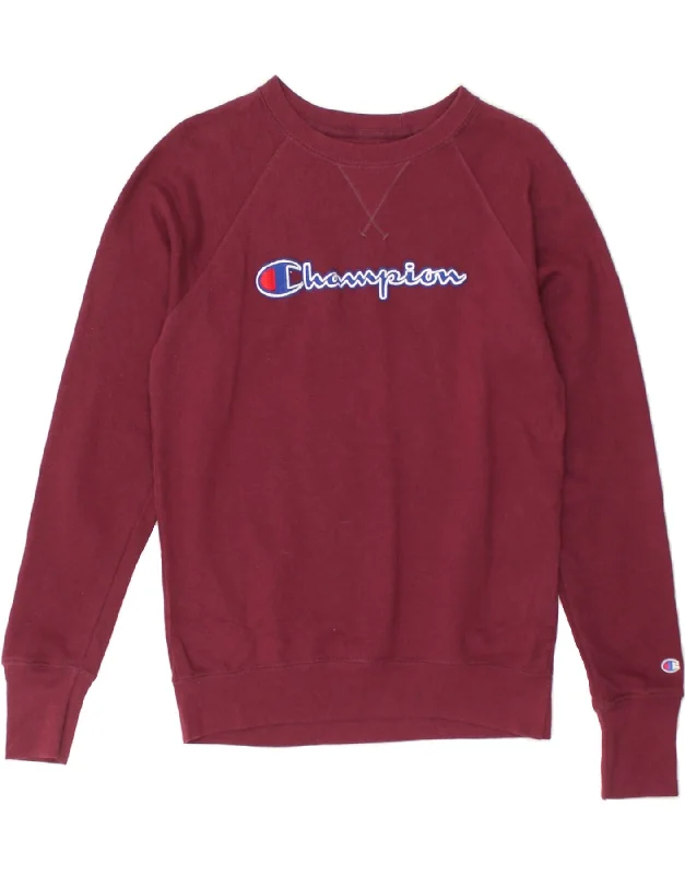 CHAMPION Womens Graphic Sweatshirt Jumper UK 6 XS Burgundy Hoodie with Turtle Neck Cozy Winter CHAMPION Womens Graphic Sweatshirt Jumper UK 6 XS Burgundy Hoodie with Turtle Neck Cozy Winter