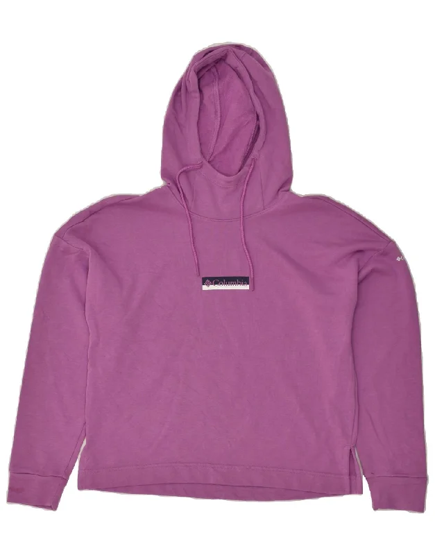 COLUMBIA Womens Graphic Hoodie Jumper UK 4 XS Purple Cotton Hoodie with Magnetic Closure Innovative Modern