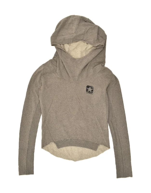 CONVERSE Womens Hoodie Jumper UK 14 Medium Grey Cotton Hoodie with Gradient Ombre Colorful