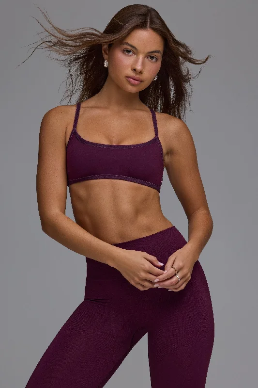 Define Luxe Multiway Open-Back Sports Bra in Grape Soft Stretch Bra